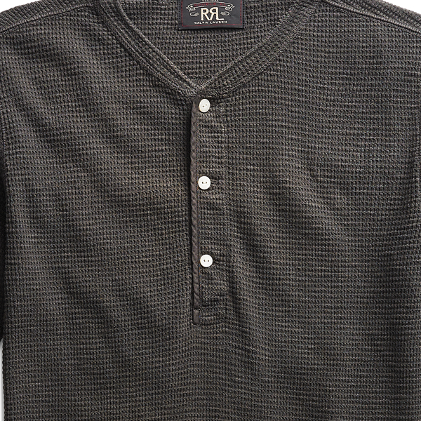 Waffle-Knit Short-Sleeve Henley Shirt