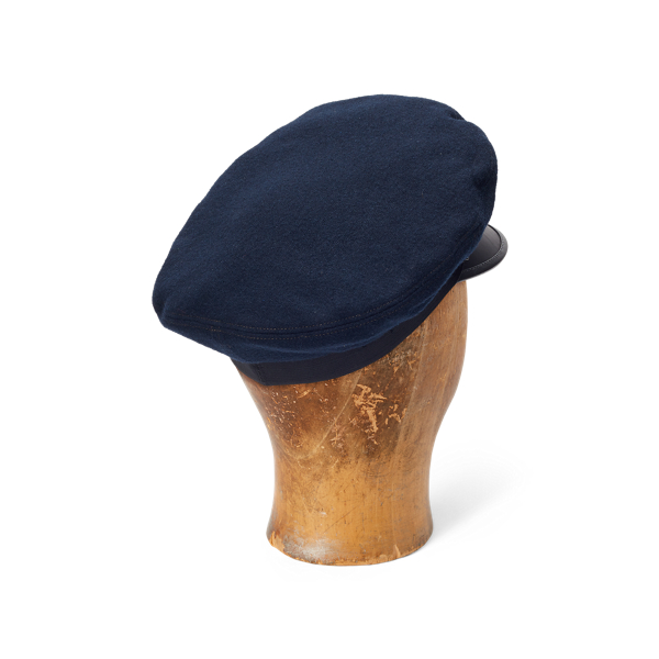 Navy Leather-Trim Wool-Blend Cap RRL 2