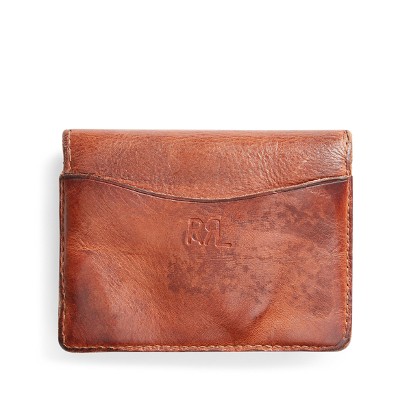 Dark Brown Tumbled Leather Card Wallet RRL 2