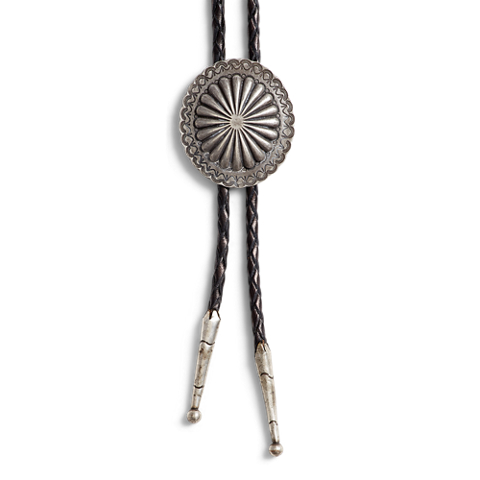 Мужской галстук Ralph Lauren Braided Leather Bolo Tie, цвет: Чёрный / Серебряный