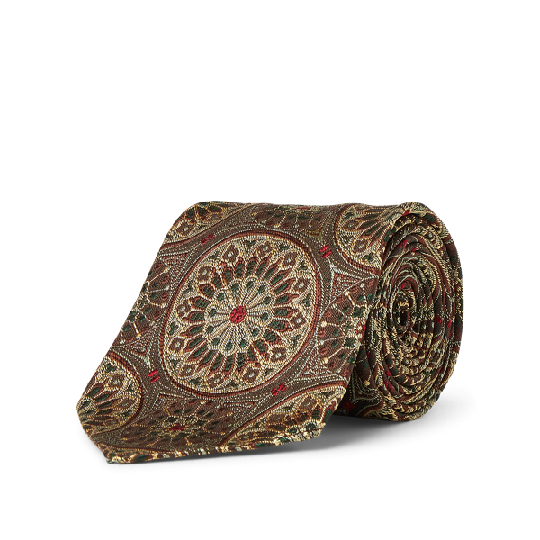 Brown/Green Multi Handmade Silk Jacquard Tie RRL 2