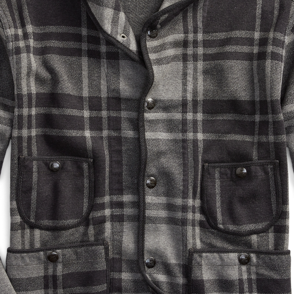 Black/Charcoal Plaid Plaid Knit Jacquard Jacket RRL 3