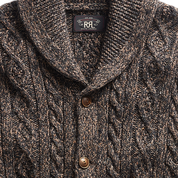 Black/Brown Marled Aran-Knit Wool-Blend Cardigan RRL 3