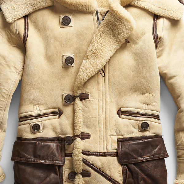 Vintage Cream Shearling Hooded Coat RRL 3