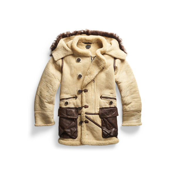Manteau &agrave; capuche en peau lain&eacute;e RRL en 1