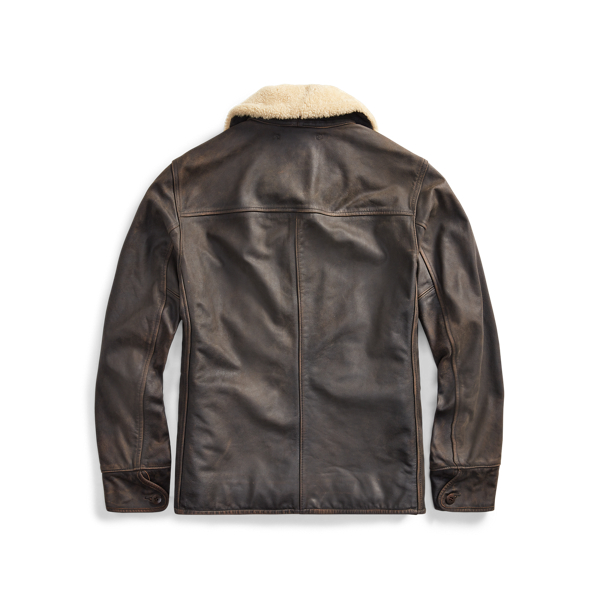 Black Shearling-Collar Leather Coat RRL 2