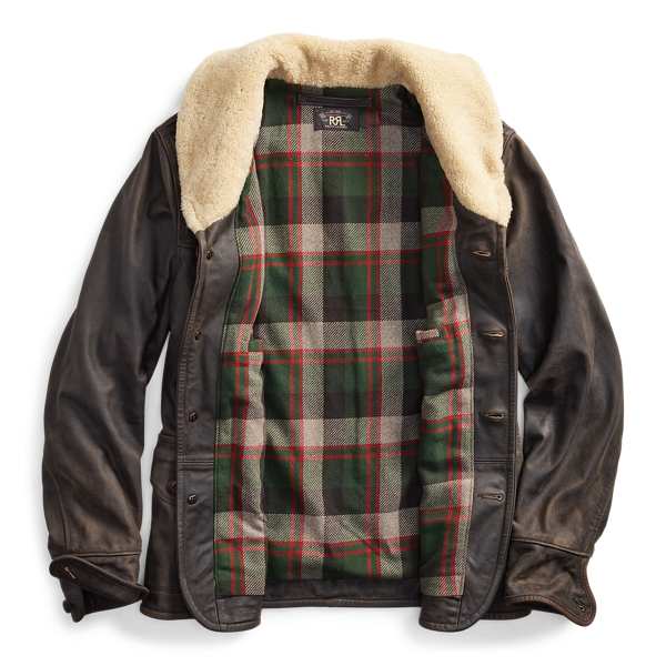 Black Shearling-Collar Leather Coat RRL 3