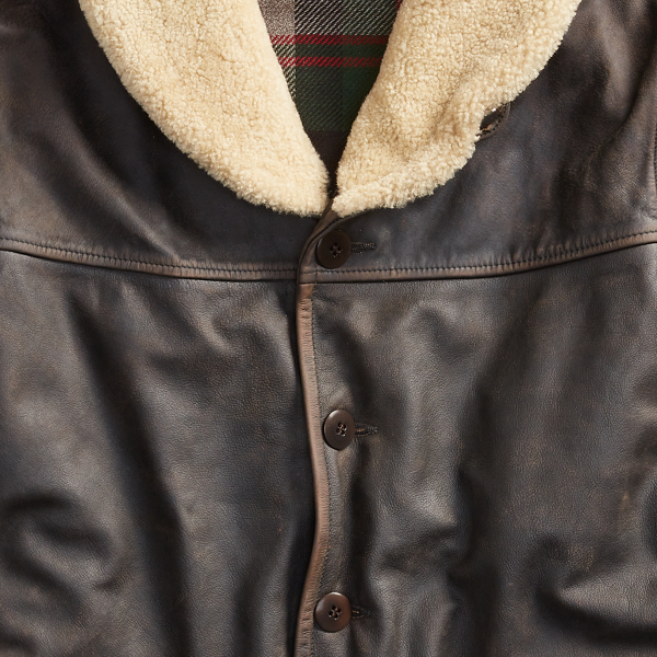 Black Shearling-Collar Leather Coat RRL 4