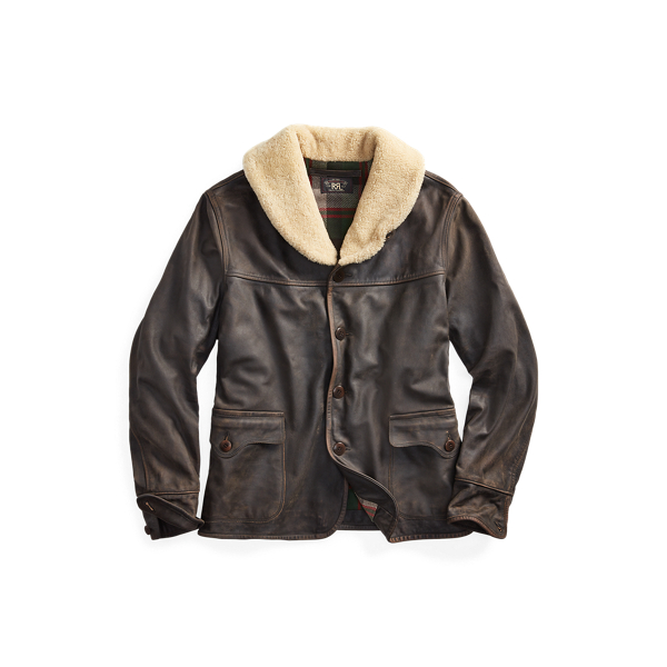 Shearling-Collar Leather Coat