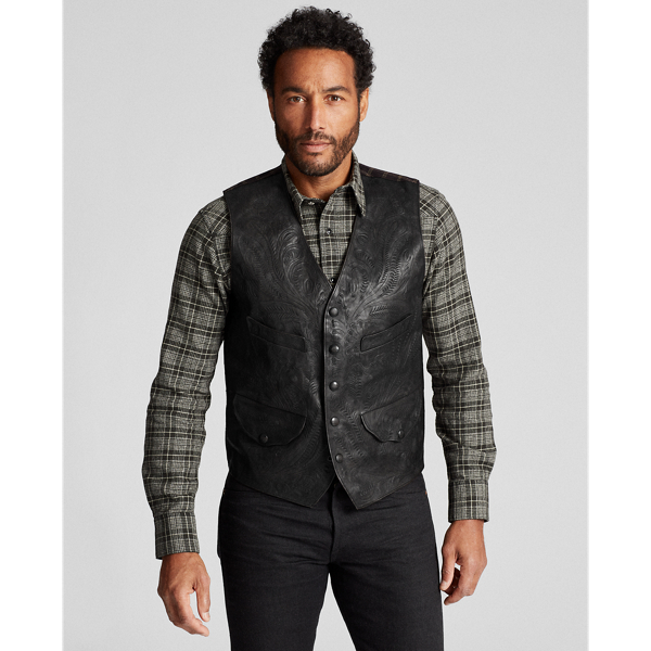 Black Hand-Tooled Leather Gilet RRL 3