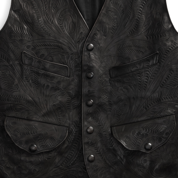 Black Hand-Tooled Leather Gilet RRL 6