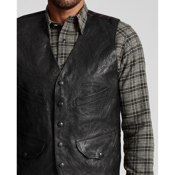 Black Hand-Tooled Leather Gilet RRL 5