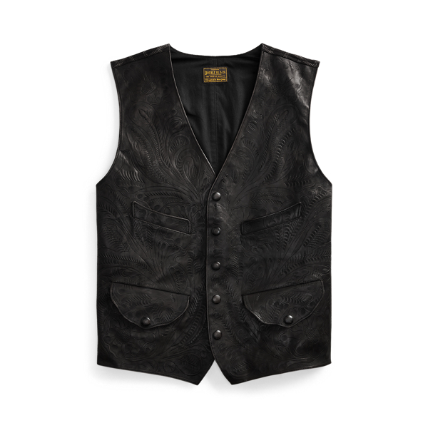 Black Hand-Tooled Leather Gilet RRL 2