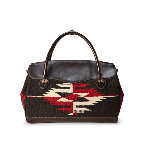 Black/Red/Cream Multi Handwoven Jacquard &amp; Leather Bag RRL 3