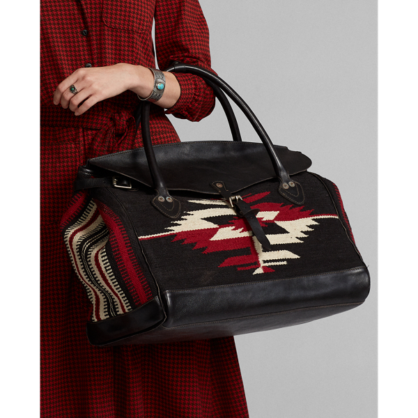 Black/Red/Cream Multi Handwoven Jacquard &amp; Leather Bag RRL 6