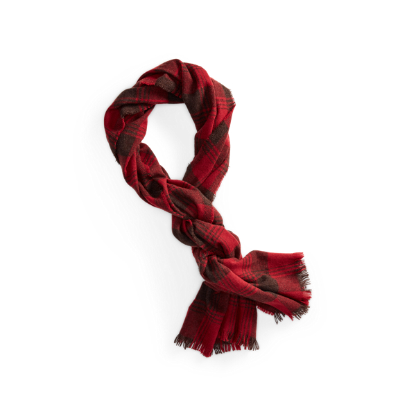 Red/Black Plaid Wool-Cashmere Scarf RRL 2