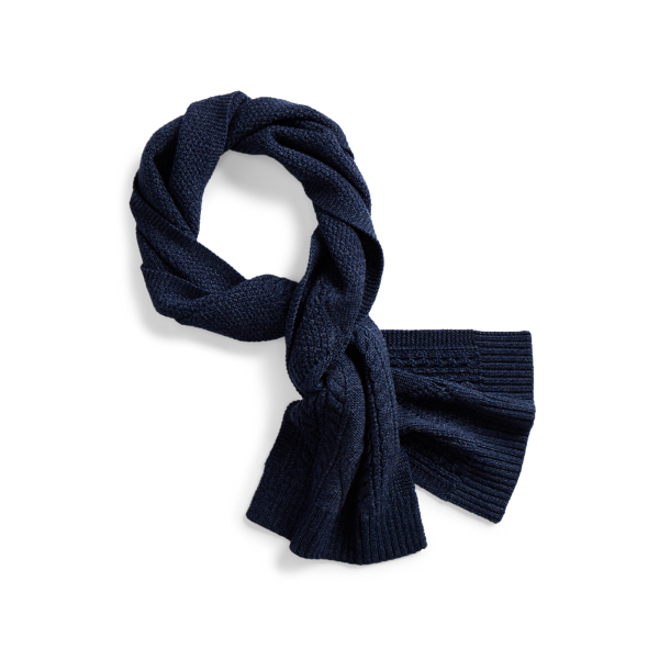Navy Heather Aran-Knit Wool Scarf RRL 2