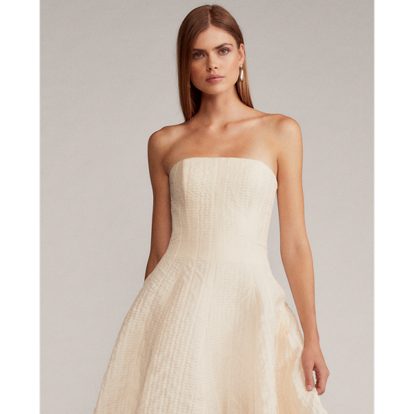 Fern Ruched Organza Dress Ralph Lauren Collection in White 4