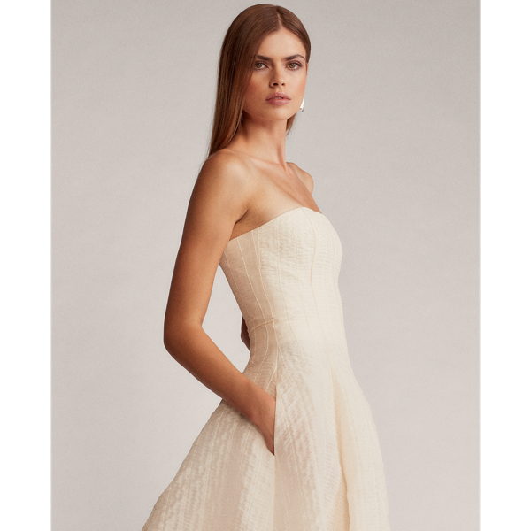 Fern Ruched Organza Dress Ralph Lauren Collection in White 5