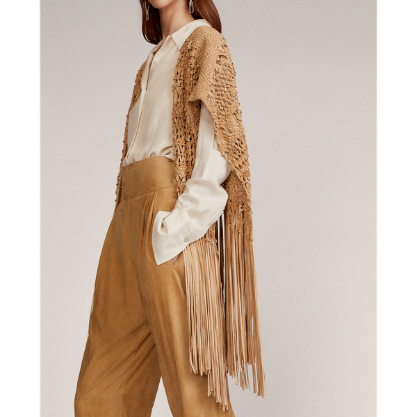 Beige Krystie Leather Macrame Poncho Ralph Lauren Collection 5