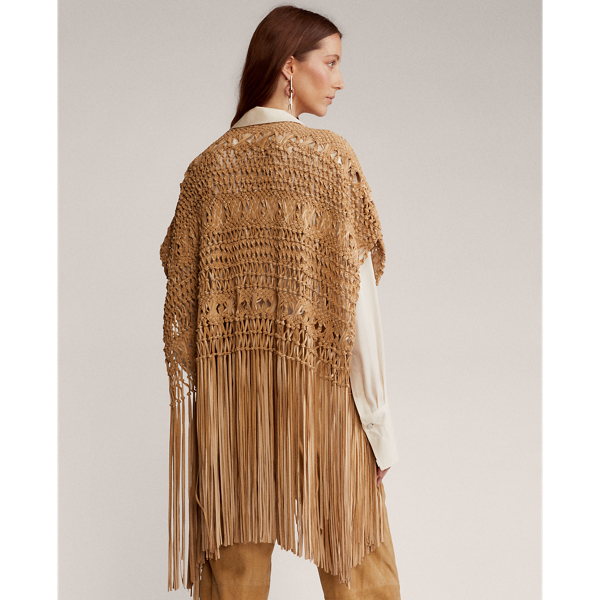 Beige Krystie Leather Macrame Poncho Ralph Lauren Collection 6