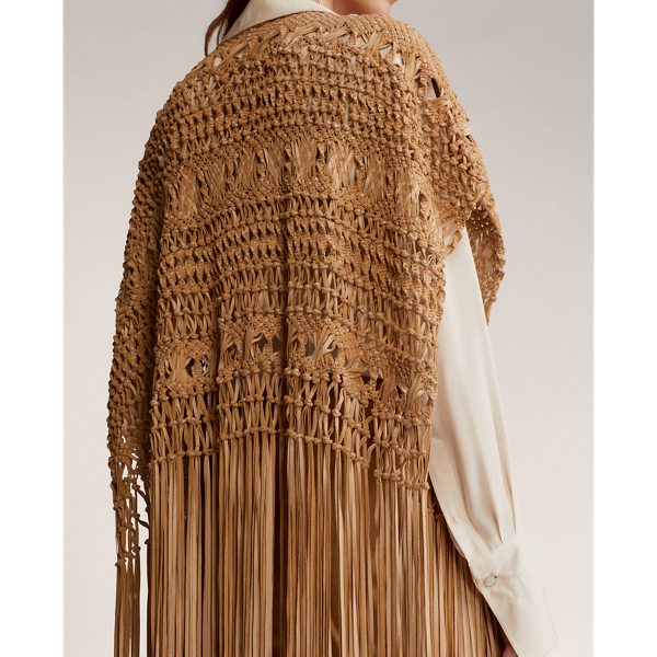 Beige Krystie Leather Macrame Poncho Ralph Lauren Collection 7