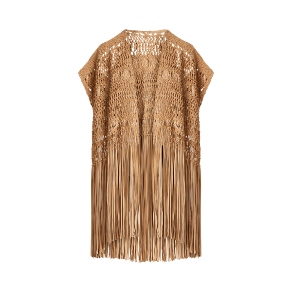 Beige Krystie Leather Macrame Poncho Ralph Lauren Collection 2