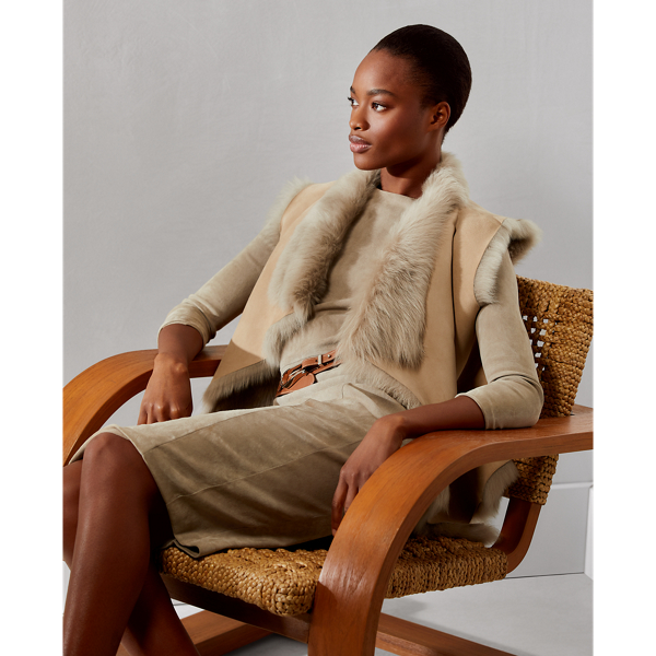 Taupe Cassie Shearling Vest Ralph Lauren Collection 7