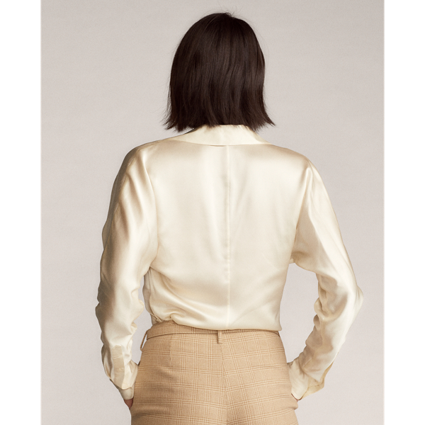 Cream Libby Silk Satin Wrap Blouse Ralph Lauren Collection 5