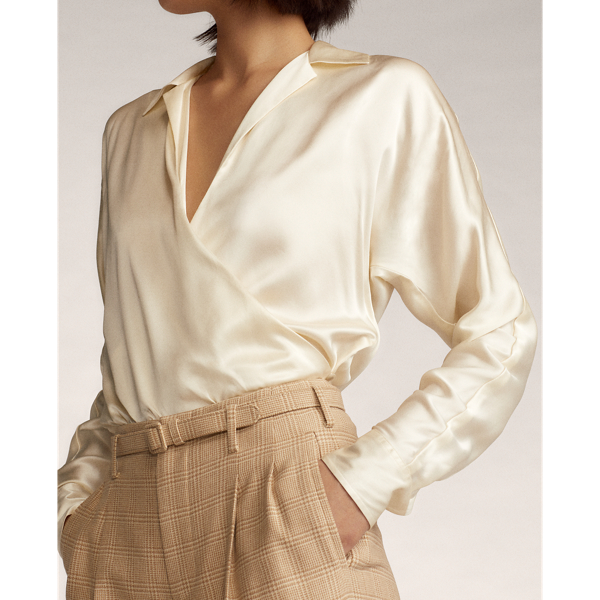 Cream Libby Silk Satin Wrap Blouse Ralph Lauren Collection 6