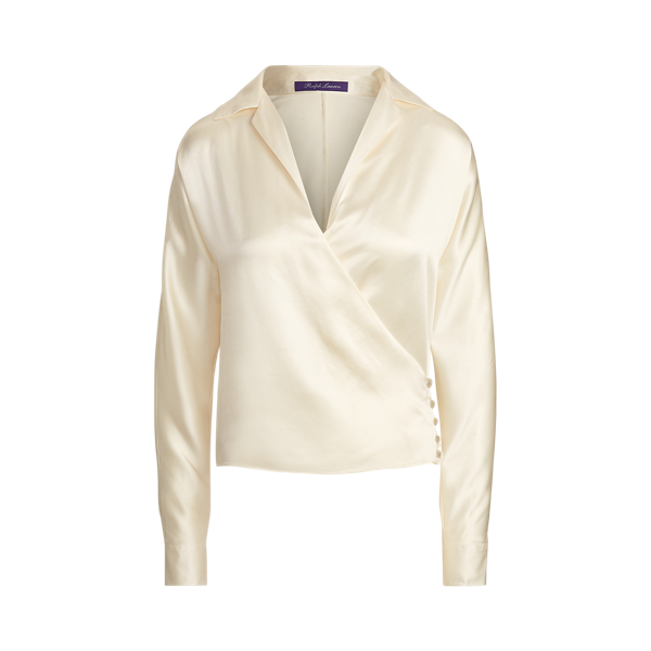Cream Libby Silk Satin Wrap Blouse Ralph Lauren Collection 2