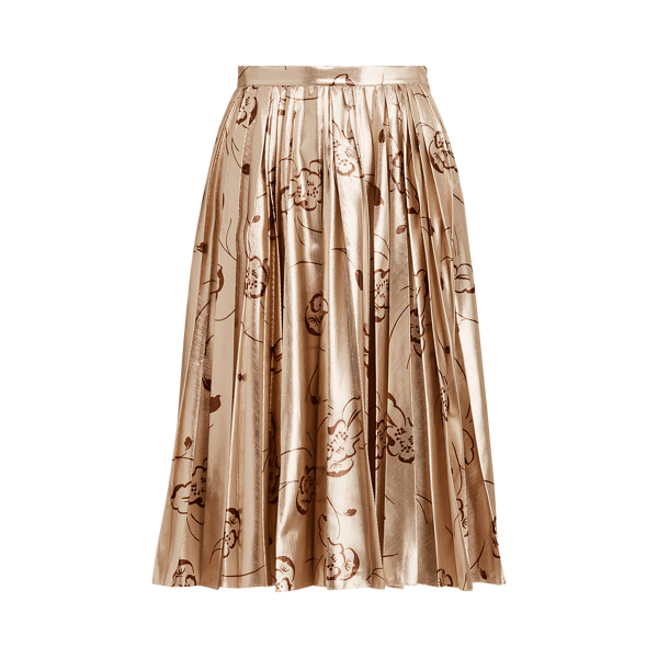 Cameo Floral-Print Lam&eacute; Skirt