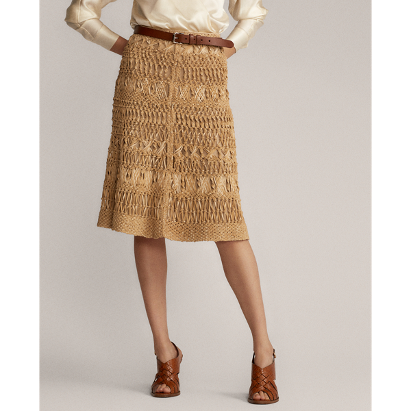 Beige Bryant Leather Macrame Skirt Ralph Lauren Collection 4
