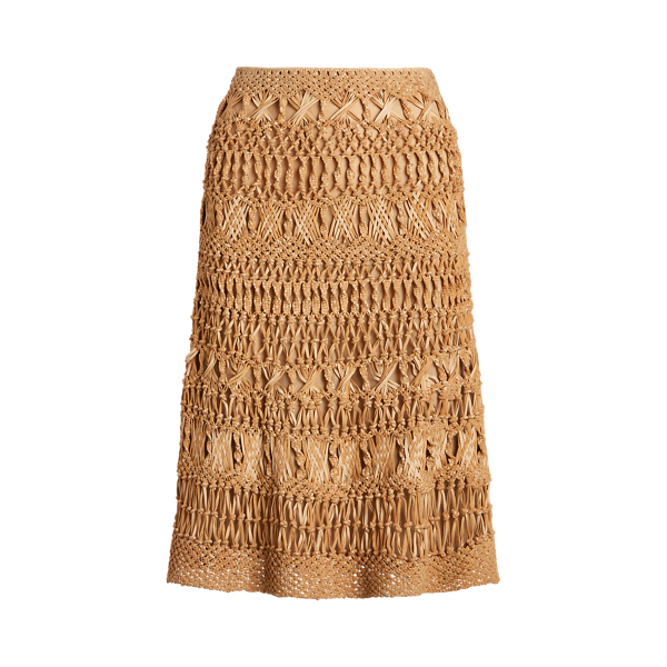 Beige Bryant Leather Macrame Skirt Ralph Lauren Collection 2