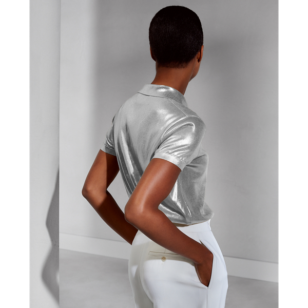Grey Lacquered Silk Polo Shirt Ralph Lauren Collection 4