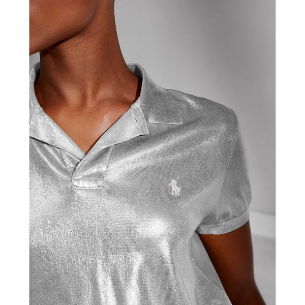 Grey Lacquered Silk Polo Shirt Ralph Lauren Collection 5