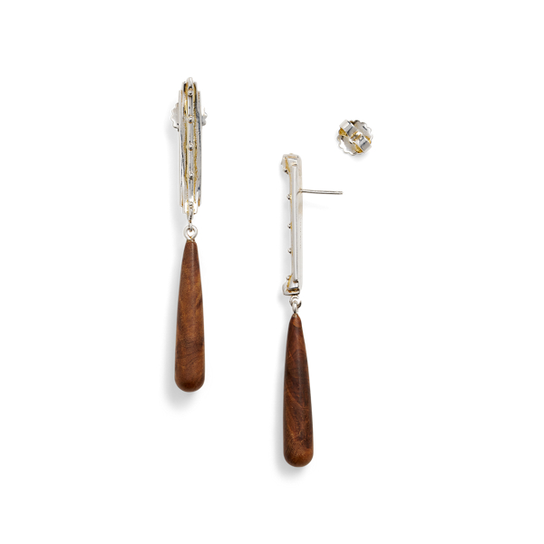 Silver/Brown Burled Wood Drop Earrings Ralph Lauren Collection 2