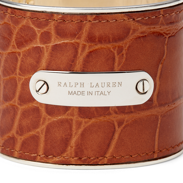 Manchette en vachette gaufr&eacute;e Ralph Lauren Collection en Argent/Brun 2