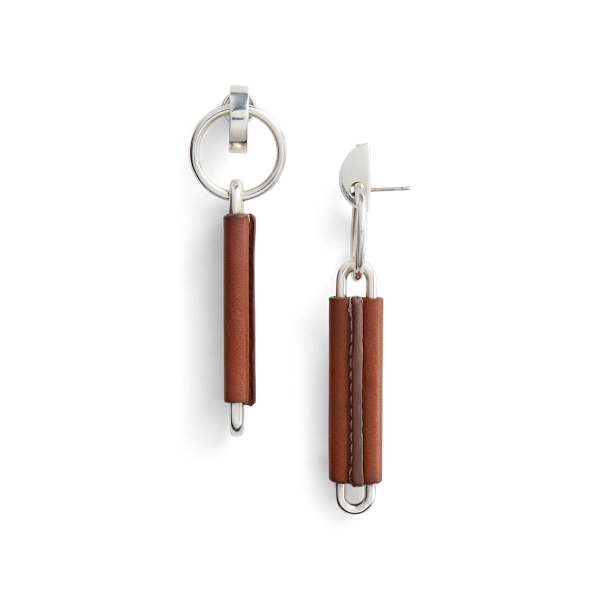 Silver/Gold Silver &amp; Leather Link Earrings Ralph Lauren Collection 2