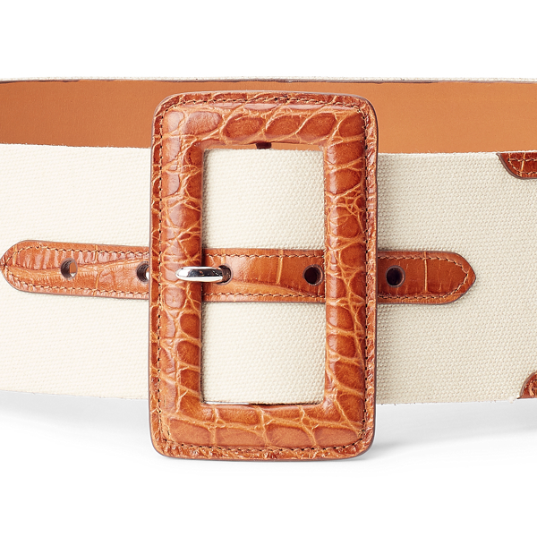 Honey/Cream Calfskin-Trim Canvas Belt Ralph Lauren Collection 2