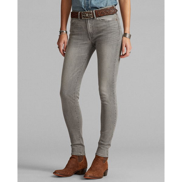 Distressed Grey Wash Stretch Skinny Jeans RRL 3
