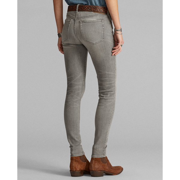 Distressed Grey Wash Stretch Skinny Jeans RRL 5