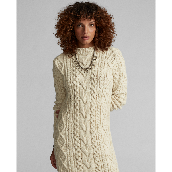 Cream Cable-Knit Wool-Silk Jumper Dress RRL 3
