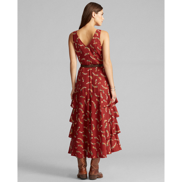 Crimson Multi Floral Ruffled Cotton Dress RRL 4