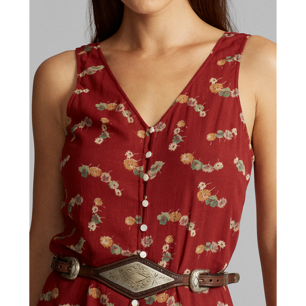 Crimson Multi Floral Ruffled Cotton Dress RRL 5
