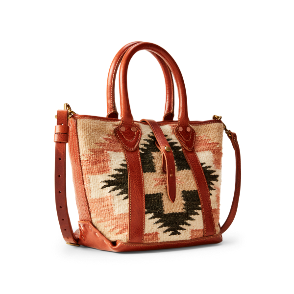 Cream Multi/Dk Brown Leather-Trim Handwoven Tote RRL 3