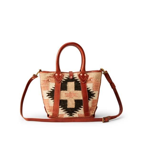 Cream Multi/Dk Brown Leather-Trim Handwoven Tote RRL 4