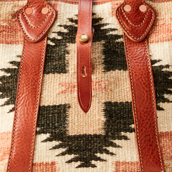 Cream Multi/Dk Brown Leather-Trim Handwoven Tote RRL 6