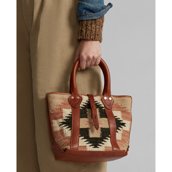 Cream Multi/Dk Brown Leather-Trim Handwoven Tote RRL 7