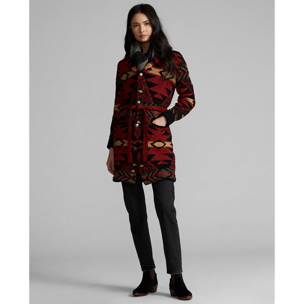 Red Black Multi Hand-Knit Wool-Blend Cardigan RRL 3